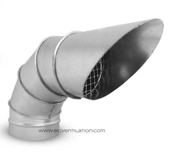 Ventilācijas izvada līkums ar aizsargrežģi