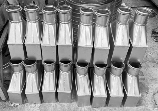 Galvanized Round-to-Rectangular Transition with Extended Rectangular Section
