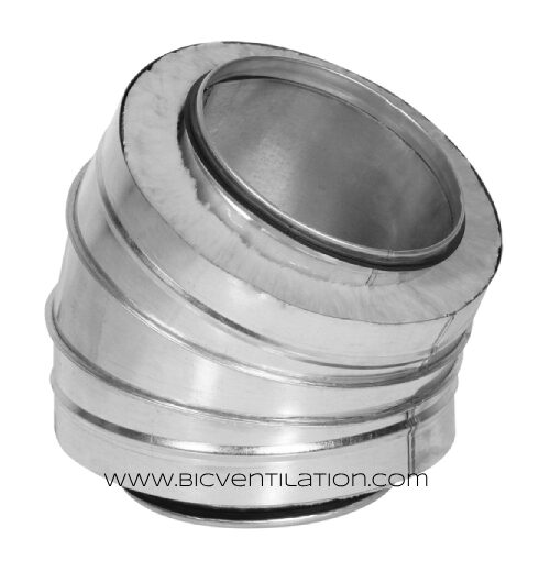 Siltināts 30 grādu ventilācijas līkum